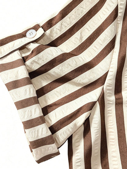 EMERY ROSE New V-Neck Striped Loose Casual Long Button-Down Women's Dress
