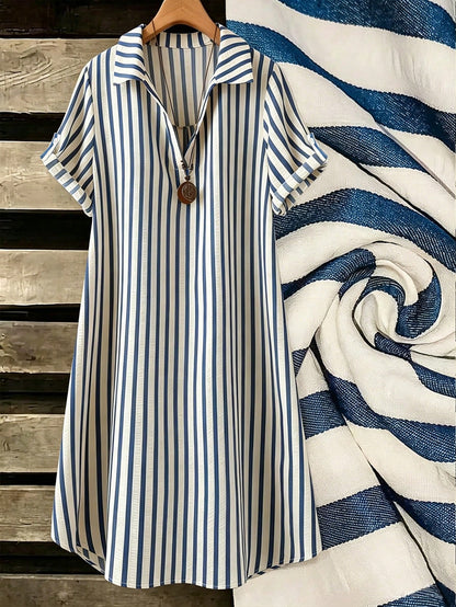 EMERY ROSE New V-Neck Striped Loose Casual Long Button-Down Women's Dress