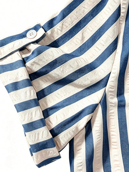 EMERY ROSE New V-Neck Striped Loose Casual Long Button-Down Women's Dress