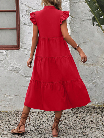 EMERY ROSE Notched Neckline Ruffle Trim Smock Dress For New Year Clothes Maxi Vacation Beach Outfits Women
