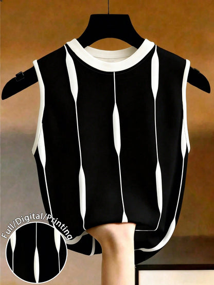 EMERY ROSE Plus Size Contrast Stripe Sleeveless Tank Top For Women