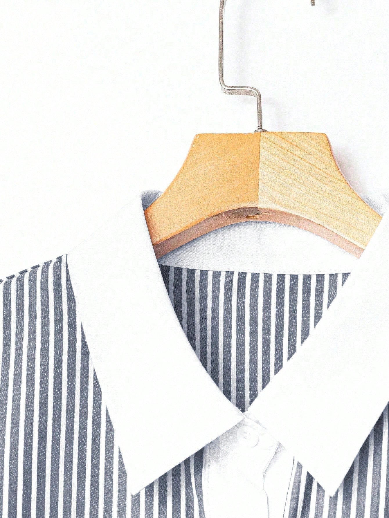 EMERY ROSE Plus Size Summer Casual Striped Patchwork Shirt