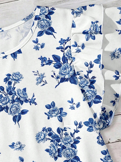 EMERY ROSE Plus Size Women Floral Print Ruffle Sleeve Casual Shirt Women's Tops Summer And Blouses Spring Shirts For Outfits