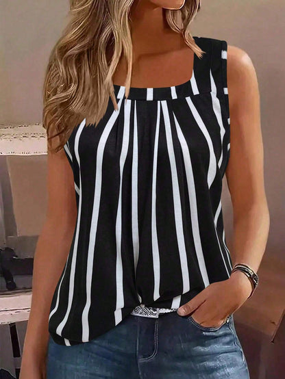 EMERY ROSE Plus Size Women's Colorblock Striped Tank Top,Sleeveless Casual Summer Top,Boho Sequin Hiking Shirt,White Brown Graphic Tee,Summer Casual Tops