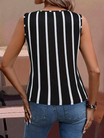 EMERY ROSE Plus Size Women's Colorblock Striped Tank Top,Sleeveless Casual Summer Top,Boho Sequin Hiking Shirt,White Brown Graphic Tee,Summer Casual Tops