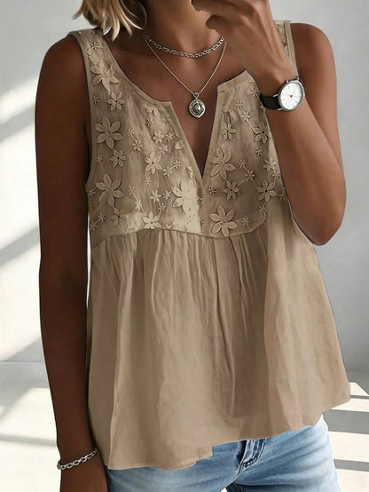 EMERY ROSE Plus Size Women's Notch V-Neck Loose Casual Tank Top