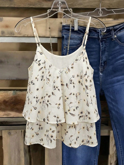 EMERY ROSE Plus Size Woven Printed Casual Fashionable Summer Halter Tops And Tank Tops