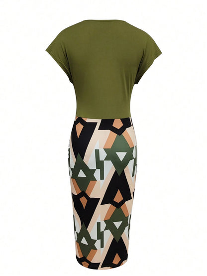 EMERY ROSE Sexy Women's V Neck Drop Shoulder Design Dress Maxi Women Outfit