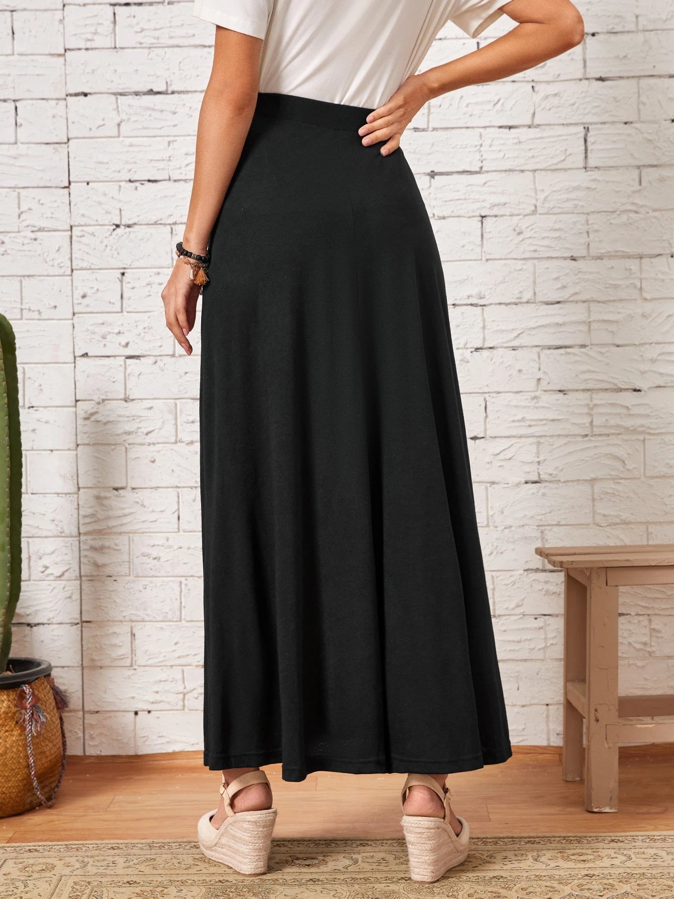 EMERY ROSE Solid High Waist Knot Front Skirt