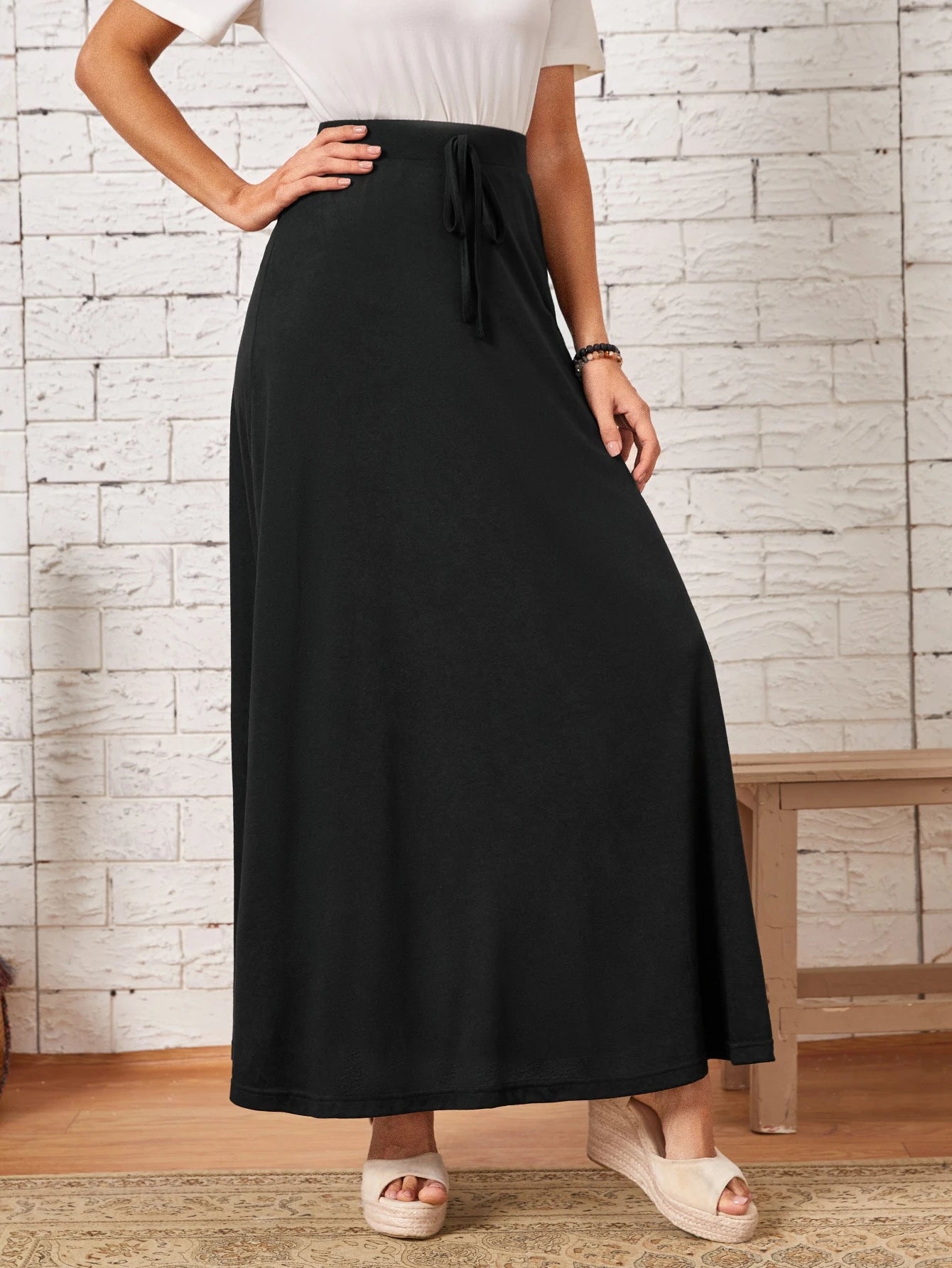 EMERY ROSE Solid High Waist Knot Front Skirt