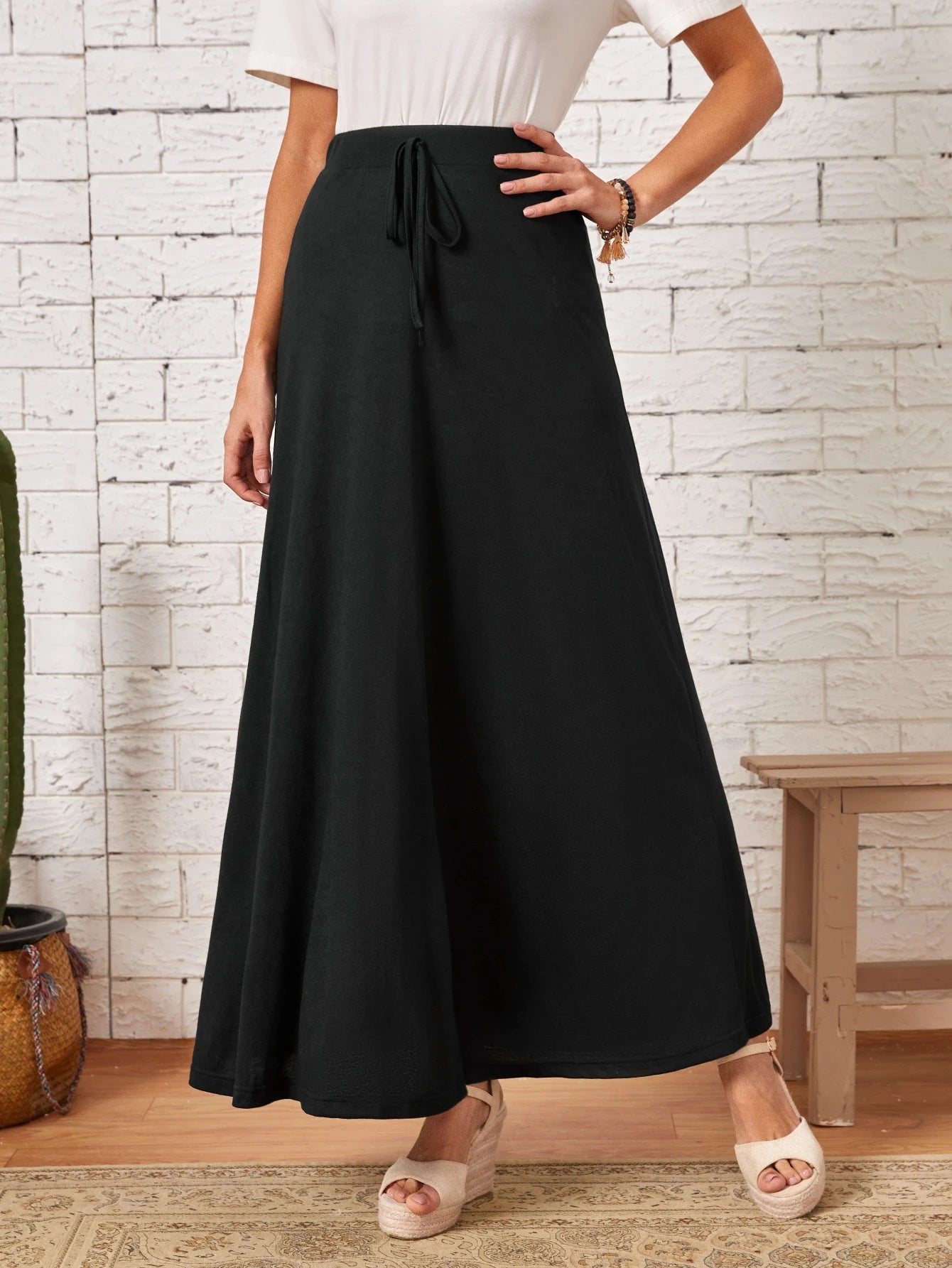 EMERY ROSE Solid High Waist Knot Front Skirt
