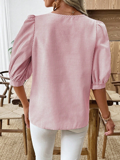 EMERY ROSE Women's Casual Commuter Striped Lantern Sleeve Shirt