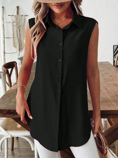 EMERY ROSE Women's Casual Vacation Asymmetrical Hem, Slit, Sleeveless Solid Color Shirt