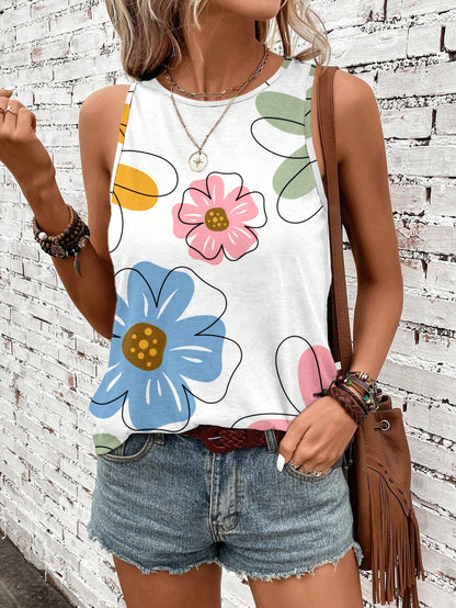 EMERY ROSE Women's Casual Vintage Floral Pattern Tank Top, Suitable For Summer,Casual