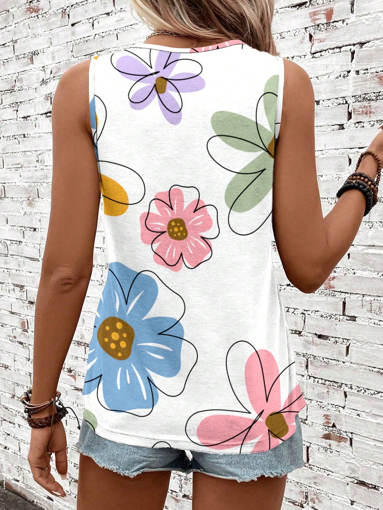 EMERY ROSE Women's Casual Vintage Floral Pattern Tank Top, Suitable For Summer,Casual