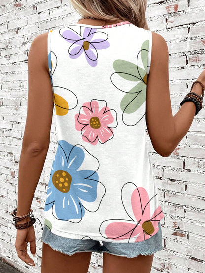 EMERY ROSE Women's Casual Vintage Floral Pattern Tank Top, Suitable For Summer,Casual