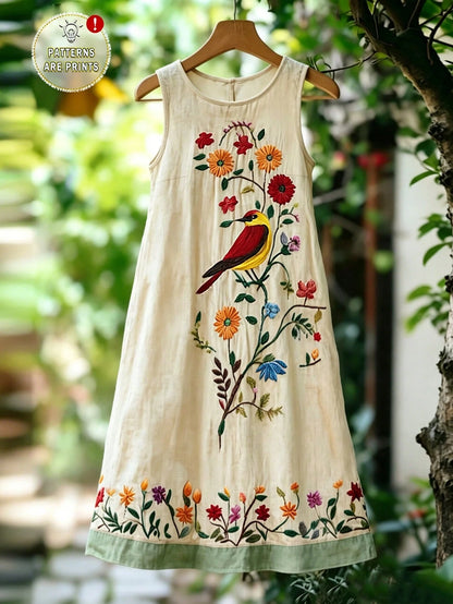 EMERY ROSE Women's Floral Print Round Neck Casual Sleeveless Midi Dress For Vacation