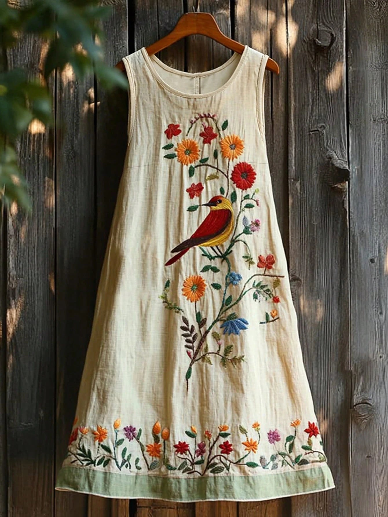 EMERY ROSE Women's Floral Print Round Neck Casual Sleeveless Midi Dress For Vacation