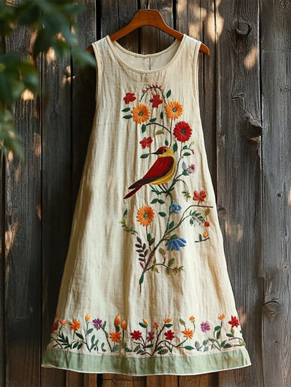 EMERY ROSE Women's Floral Print Round Neck Casual Sleeveless Midi Dress For Vacation