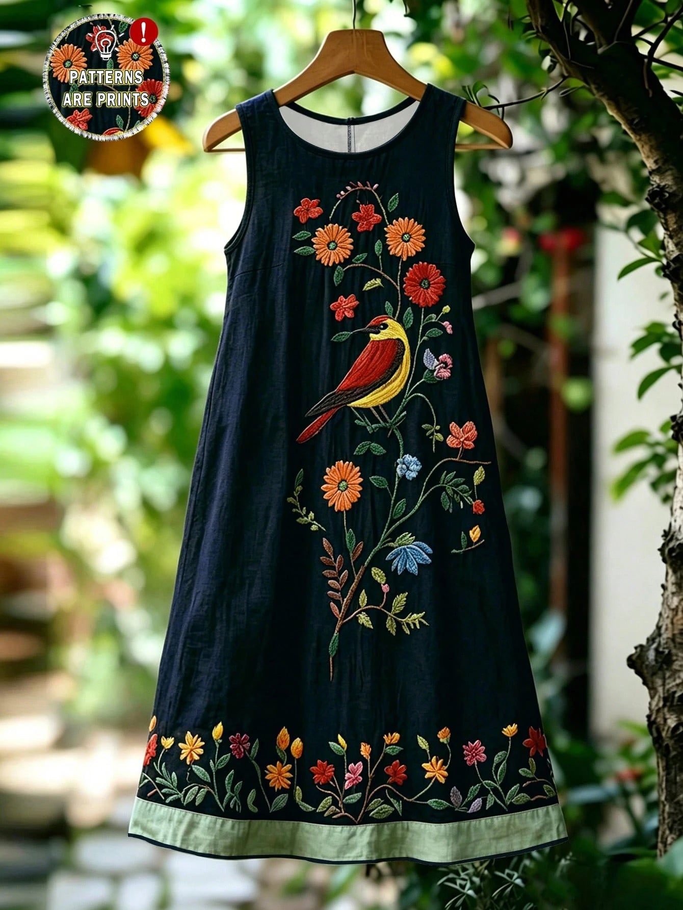 EMERY ROSE Women's Floral Print Round Neck Casual Sleeveless Midi Dress For Vacation