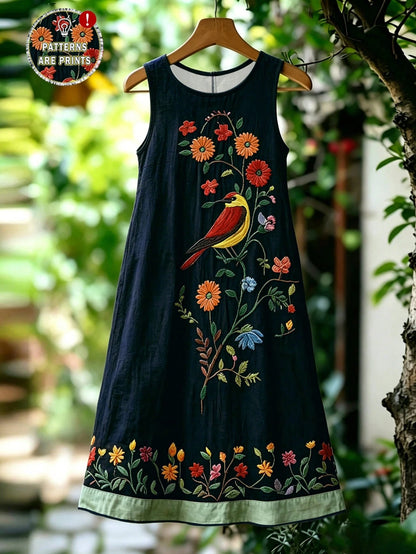 EMERY ROSE Women's Floral Print Round Neck Casual Sleeveless Midi Dress For Vacation