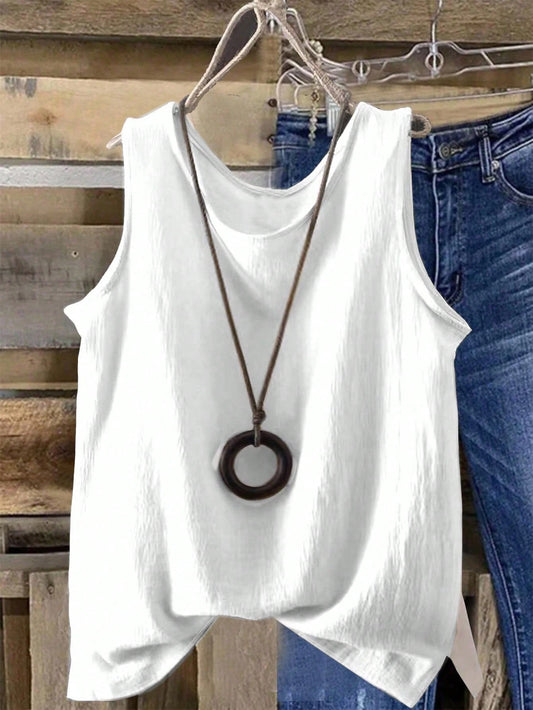 EMERY ROSE Women's Solid Color Round Neck Casual Loose Fit Tank Top