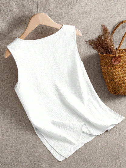 EMERY ROSE Women's Solid Color Round Neck Casual Loose Fit Tank Top