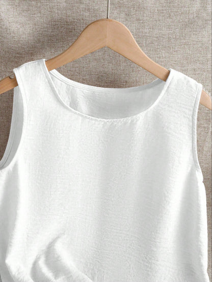 EMERY ROSE Women's Solid Color Round Neck Casual Loose Fit Tank Top