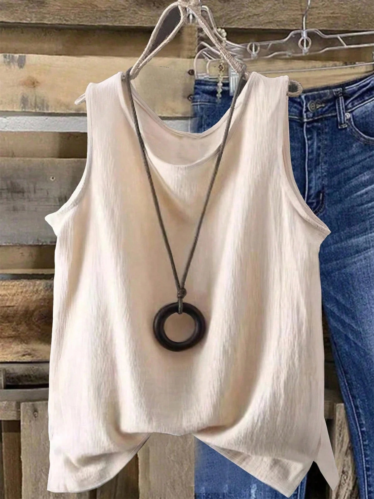 EMERY ROSE Women's Solid Color Round Neck Casual Loose Fit Tank Top
