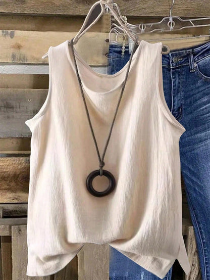 EMERY ROSE Women's Solid Color Round Neck Casual Loose Fit Tank Top