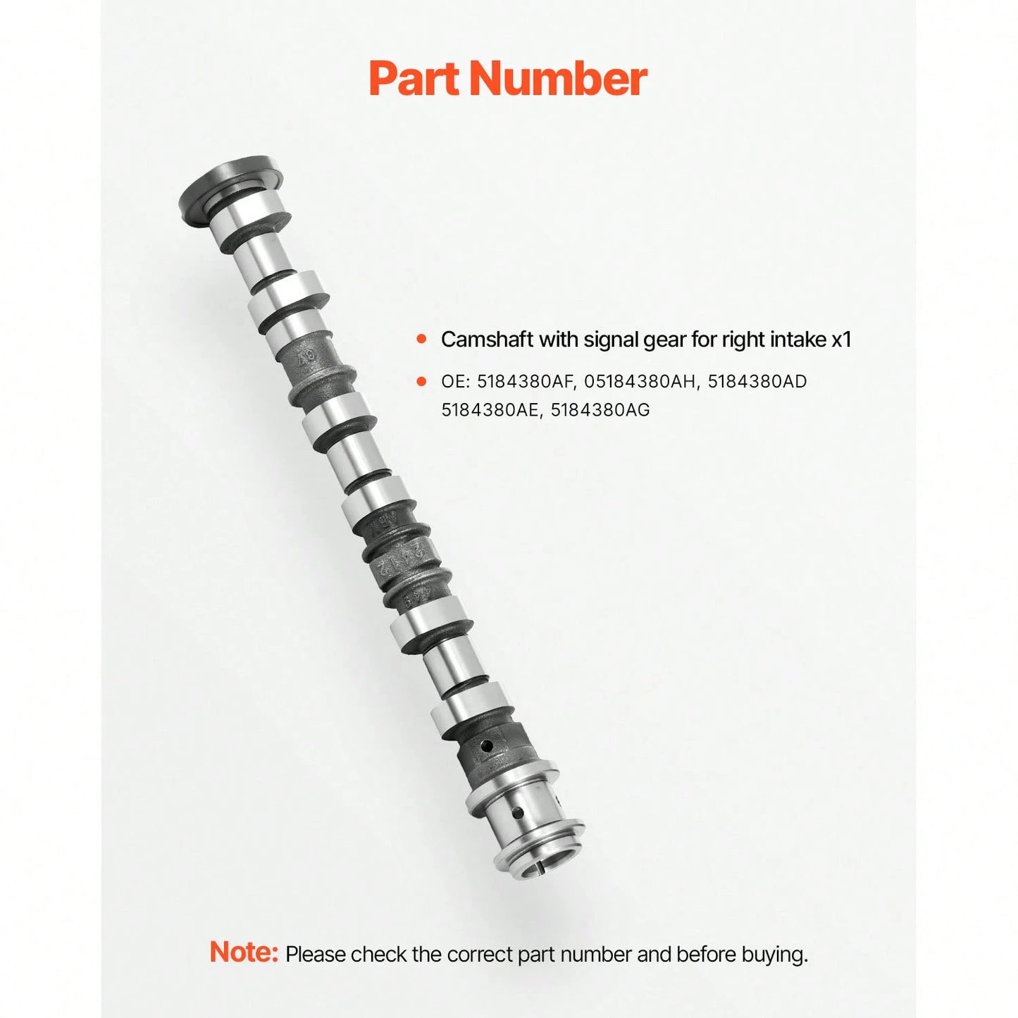 Engine Camshaft, 5184380AF 05184380AH 5184380AD 5184380AE 5184380AG Cam Replacement, For 2011-2017 Chrysler 200, 2011-2015 Grand Cherokee, 2011-2014 Dodge Avenger, 2013-2018 Ram 1500, 3.6L