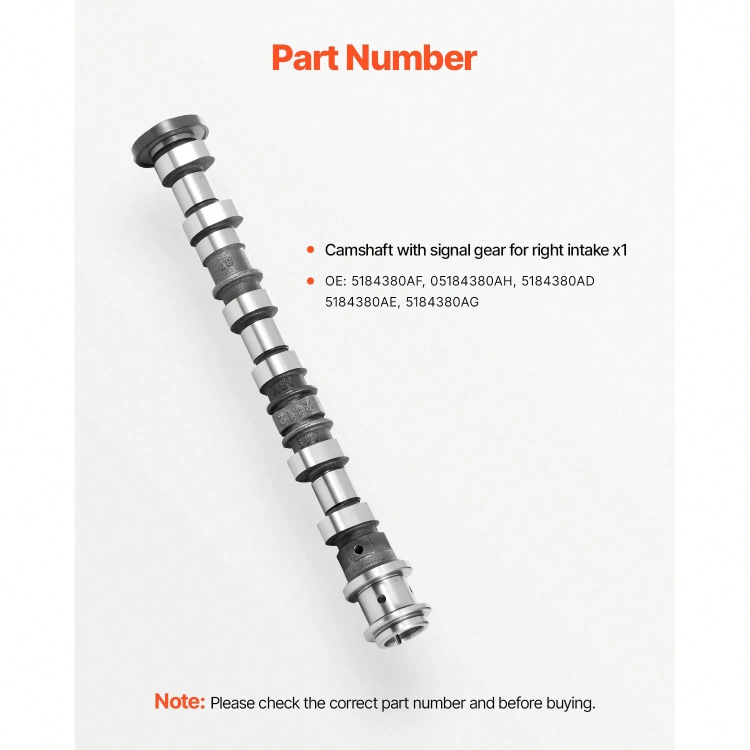 Engine Camshaft, 5184380AF 05184380AH 5184380AD 5184380AE 5184380AG Cam Replacement, For 2011-2017 Chrysler 200, 2011-2015 Grand Cherokee, 2011-2014 Dodge Avenger, 2013-2018 Ram 1500, 3.6L