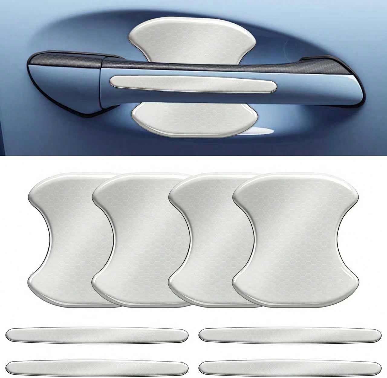 Eponcia Car Door Handle Scratch Protectors Edge Guards, Reflective Anti-Scratch Door Bowl Handle Stickers Universal For Cars SUVs Trucks Doors Entry Guard Automotive Exterior Accessories (White, 8PCS)