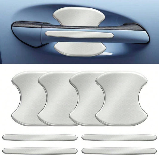Eponcia Car Door Handle Scratch Protectors Edge Guards, Reflective Anti-Scratch Door Bowl Handle Stickers Universal For Cars SUVs Trucks Doors Entry Guard Automotive Exterior Accessories (White, 8PCS)