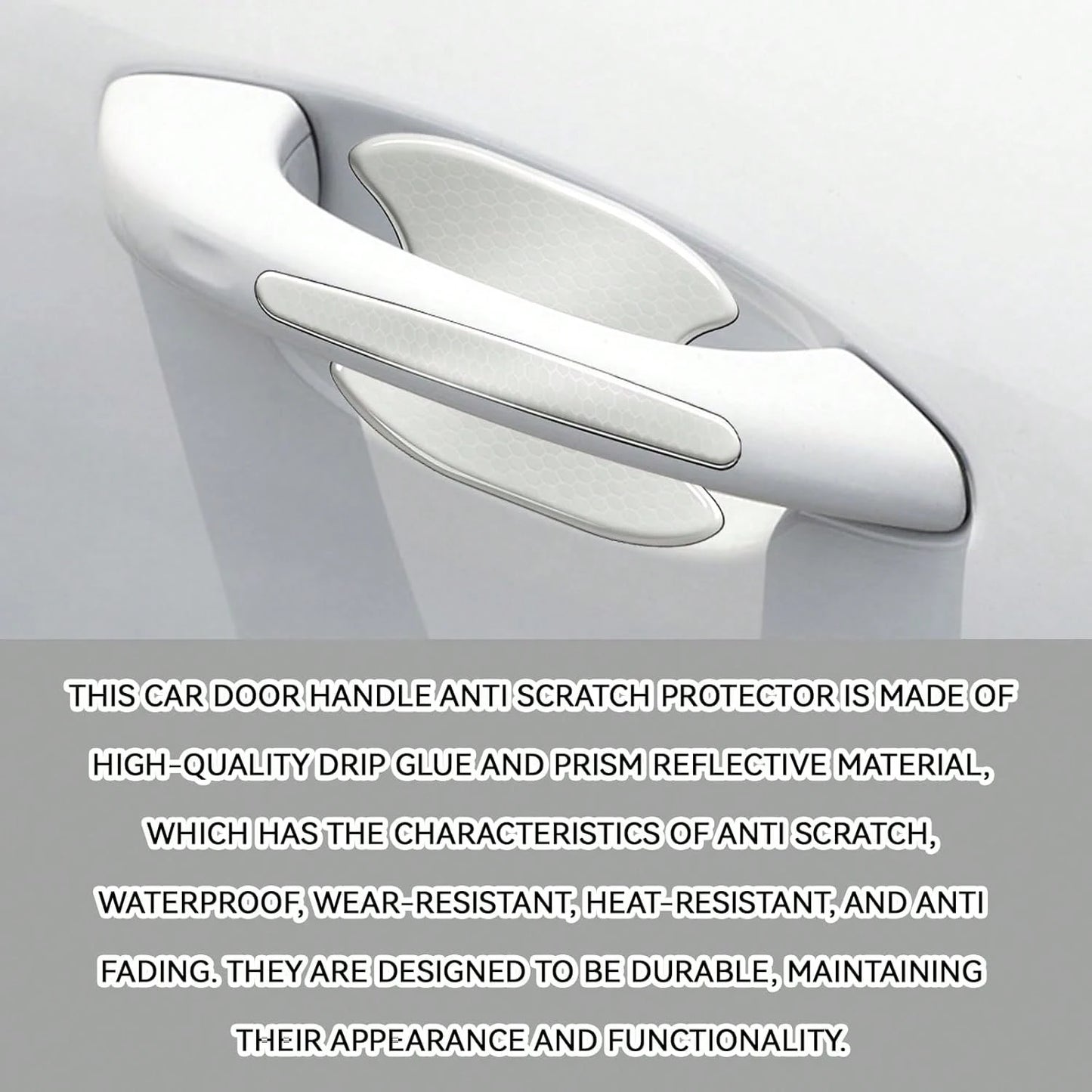 Eponcia Car Door Handle Scratch Protectors Edge Guards, Reflective Anti-Scratch Door Bowl Handle Stickers Universal For Cars SUVs Trucks Doors Entry Guard Automotive Exterior Accessories (White, 8PCS)