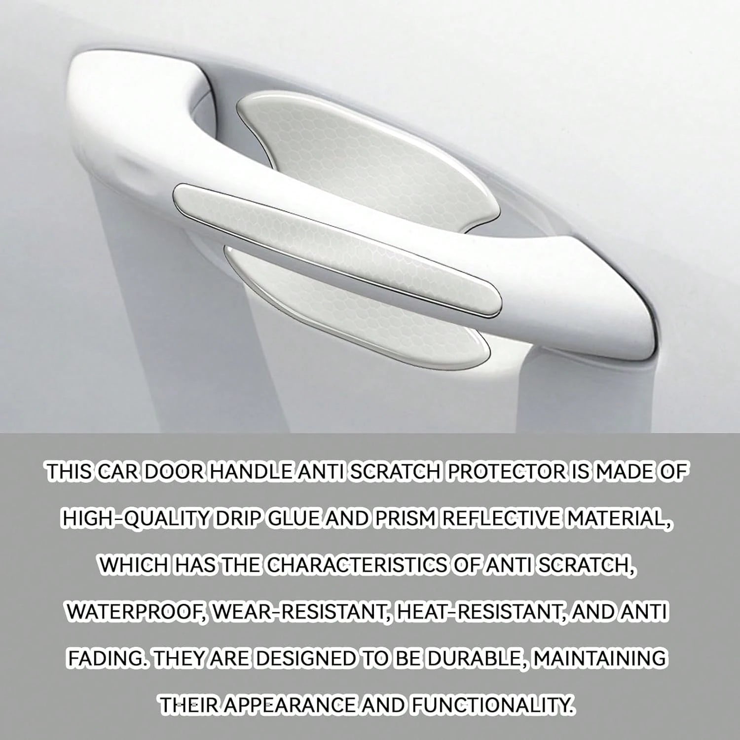 Eponcia Car Door Handle Scratch Protectors Edge Guards, Reflective Anti-Scratch Door Bowl Handle Stickers Universal For Cars SUVs Trucks Doors Entry Guard Automotive Exterior Accessories (White, 8PCS)