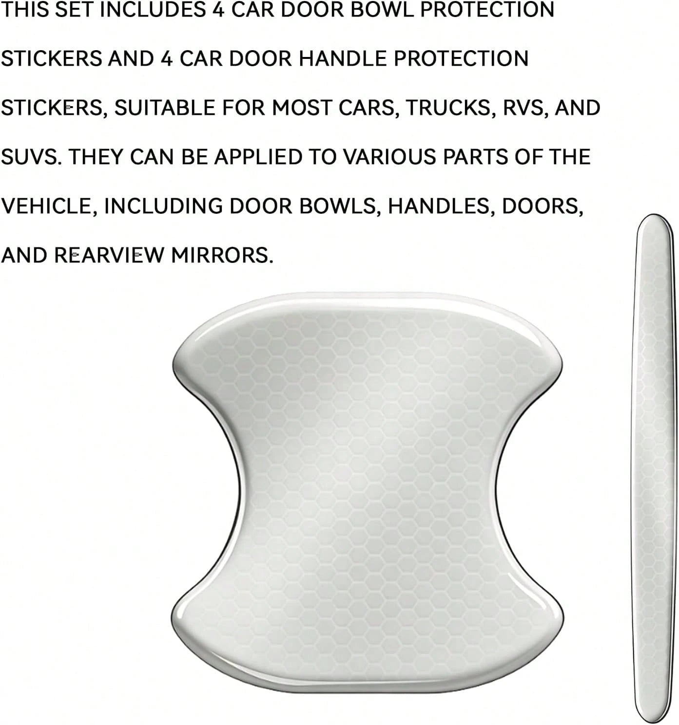Eponcia Car Door Handle Scratch Protectors Edge Guards, Reflective Anti-Scratch Door Bowl Handle Stickers Universal For Cars SUVs Trucks Doors Entry Guard Automotive Exterior Accessories (White, 8PCS)