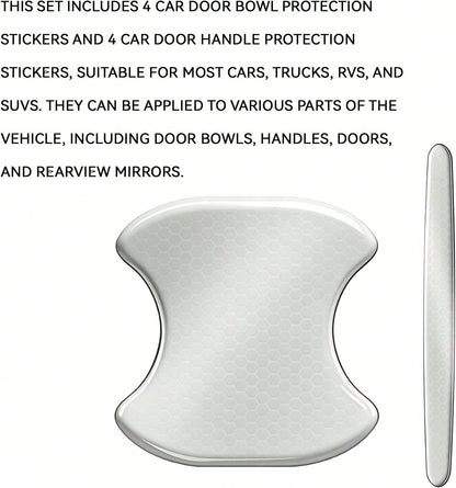 Eponcia Car Door Handle Scratch Protectors Edge Guards, Reflective Anti-Scratch Door Bowl Handle Stickers Universal For Cars SUVs Trucks Doors Entry Guard Automotive Exterior Accessories (White, 8PCS)