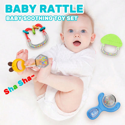 ESOLOM 8-Pack Cute Baby Rattle Toys With Rabbit-Themed Storage Box, 0+ Months Infant Rattles Set, Bright Colors & Fun Shapes (Steam Sterilizable), Engaging Textures, Durable Baby Shower Gift, Baby Rat