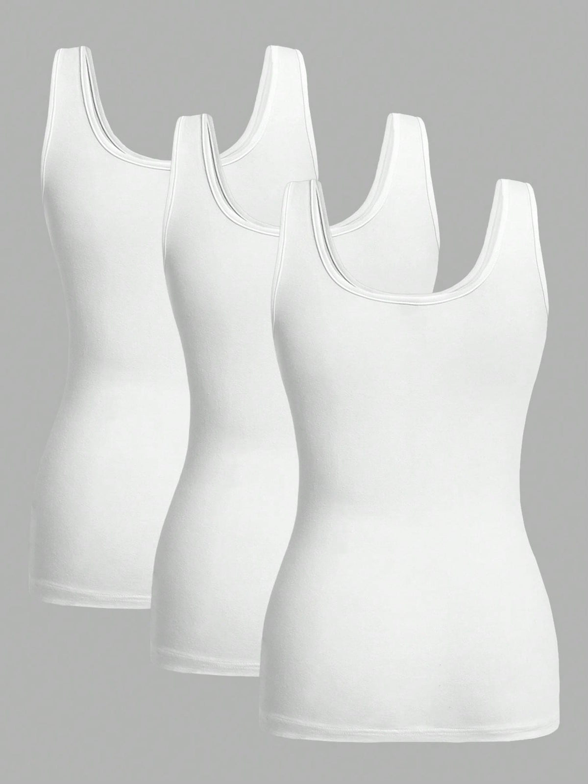 Essnce 3pcs Casual Minimalist Solid White Tank Tops, Suitable For Summer Wear, Slim Fit Round Neck Undershirt Beach