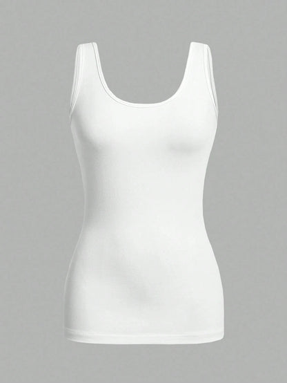 Essnce 3pcs Casual Minimalist Solid White Tank Tops, Suitable For Summer Wear, Slim Fit Round Neck Undershirt Beach