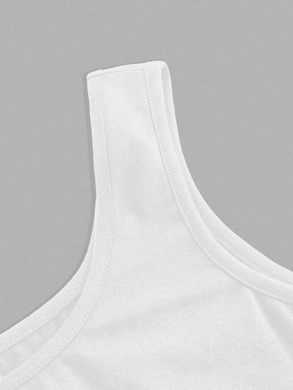 Essnce 3pcs Casual Minimalist Solid White Tank Tops, Suitable For Summer Wear, Slim Fit Round Neck Undershirt Beach