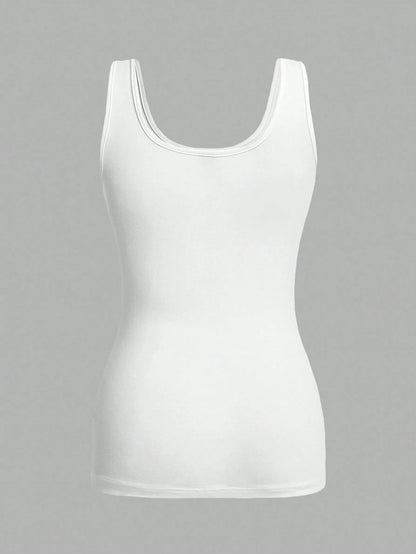 Essnce 3pcs Casual Minimalist Solid White Tank Tops, Suitable For Summer Wear, Slim Fit Round Neck Undershirt Beach