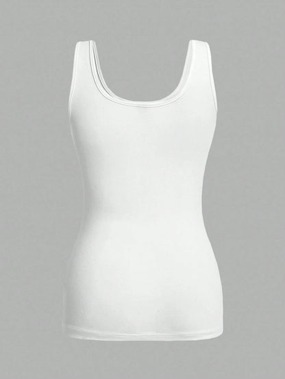 Essnce 3pcs Casual Minimalist Solid White Tank Tops, Suitable For Summer Wear, Slim Fit Round Neck Undershirt Beach