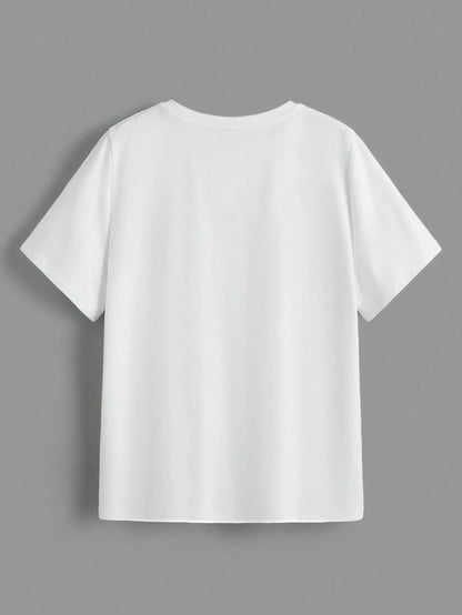 Essnce 4pcs Solid Color Round Neck Casual All-Match Tee, Versatile Plus Size Women T-Shirt For Summer