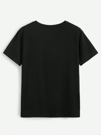 Essnce 4pcs Solid Color Round Neck Casual All-Match Tee, Versatile Plus Size Women T-Shirt For Summer