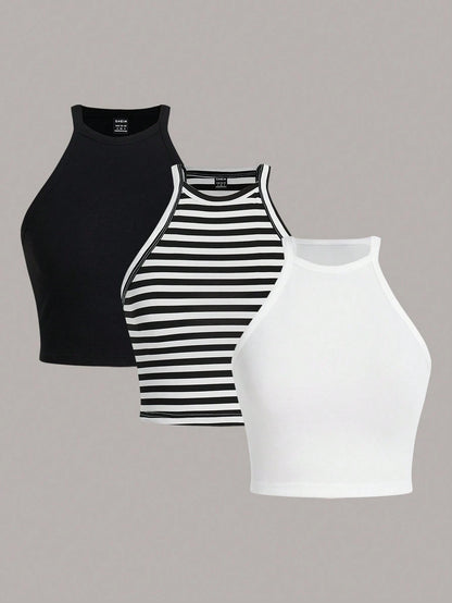Essnce Ladies 3pcs/Set Short Knitted Tank Tops In Multiple Colors