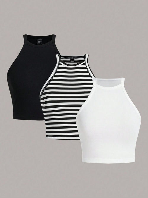 Essnce Ladies 3pcs/Set Short Knitted Tank Tops In Multiple Colors