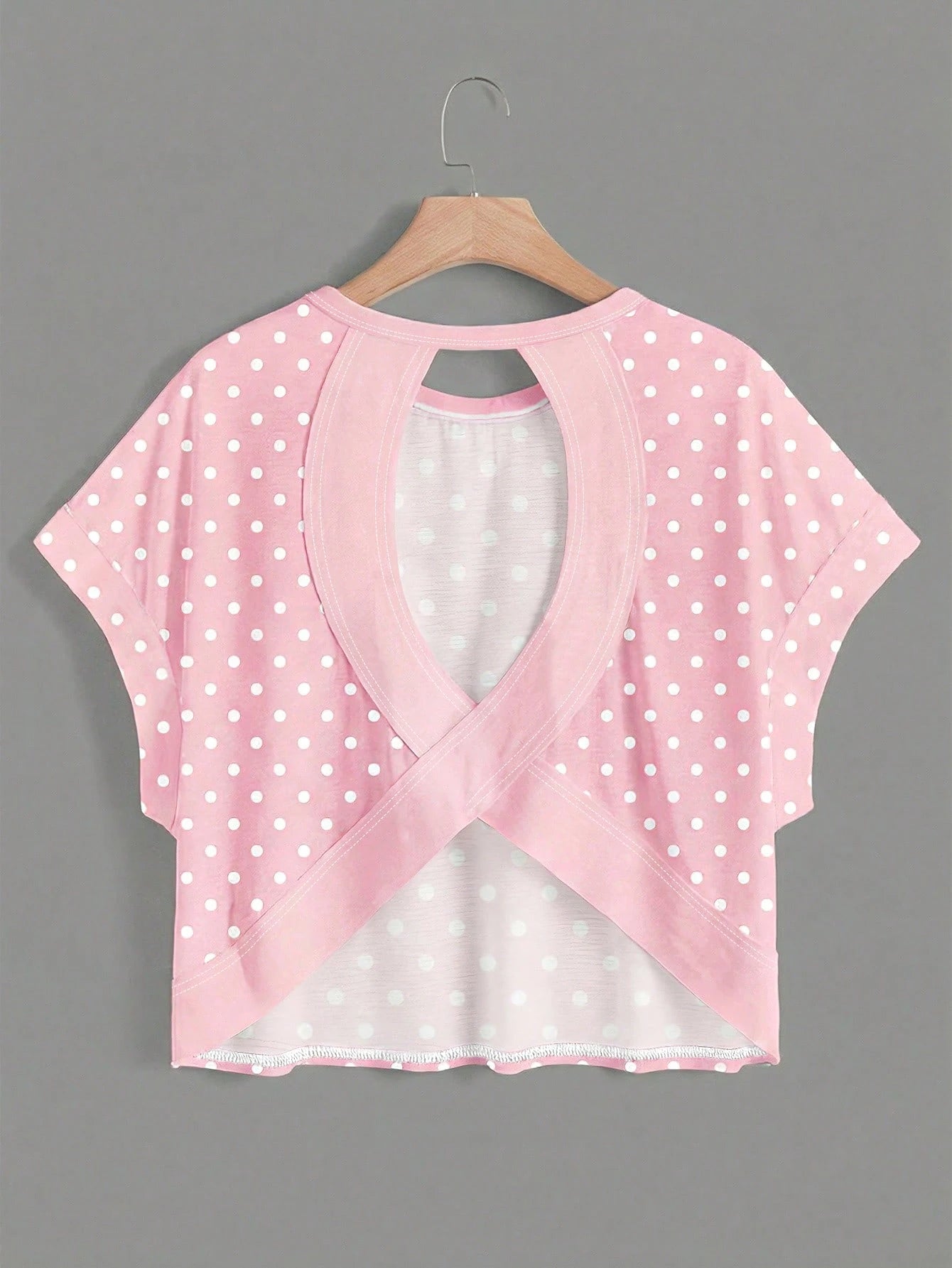 Essnce Plus Size Women Polka Dot Print Back Cutout Design Casual T-Shirt