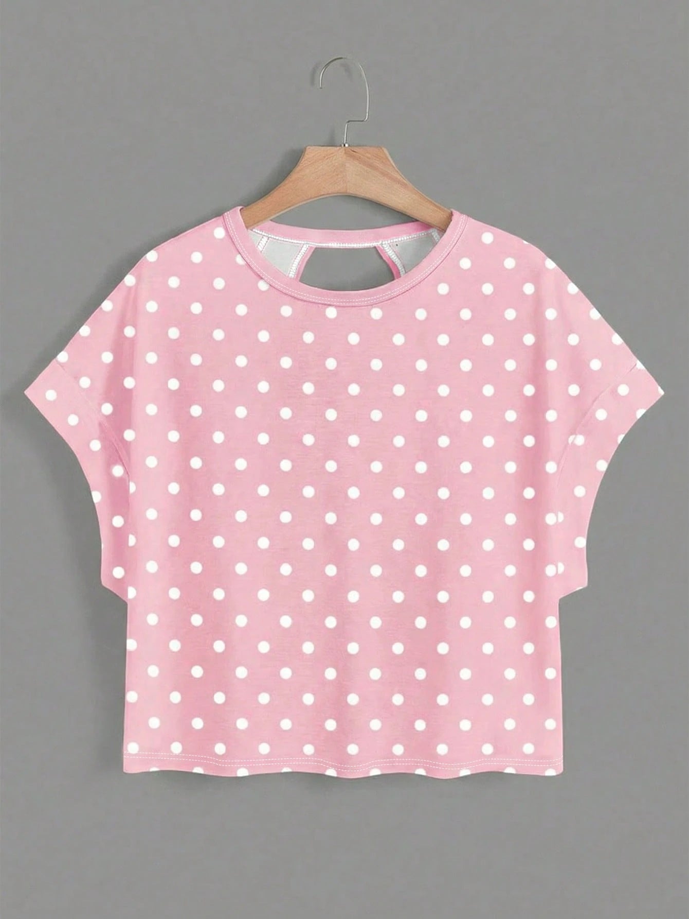 Essnce Plus Size Women Polka Dot Print Back Cutout Design Casual T-Shirt